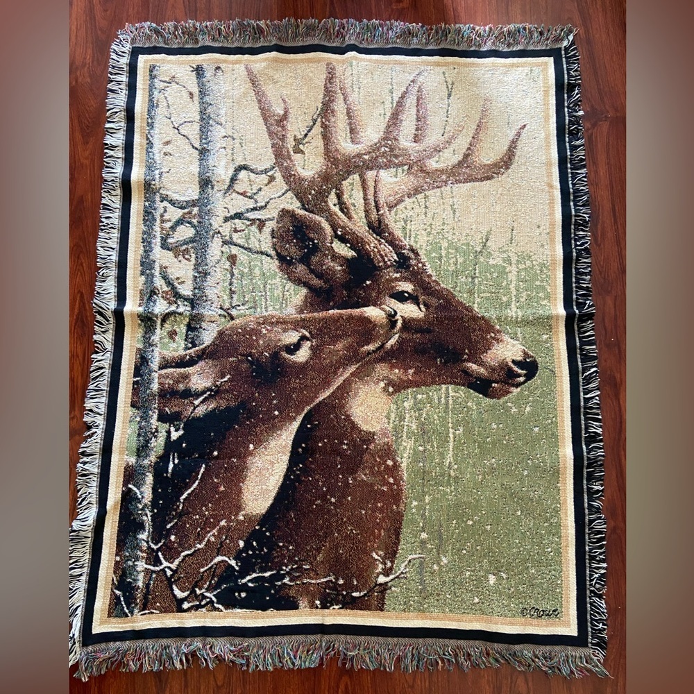Winters Kiss Doe & Buck Tapestry Throw Phillip Crowe Collection by Shaw Rugs